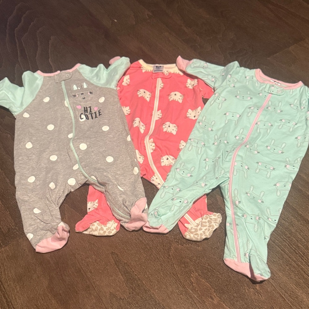 Bundle- Cute Kids One Piece Set - Gray, Pink, and Mint-Size 0-3 months